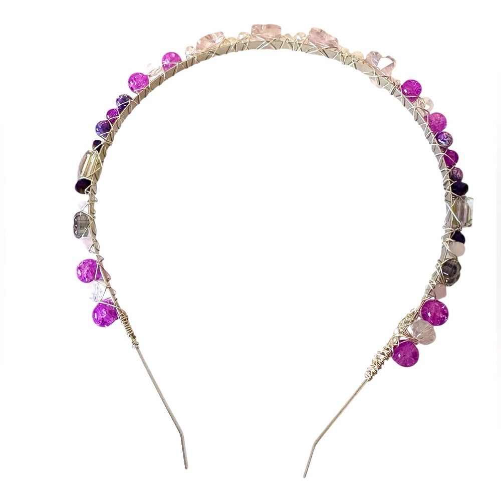 Hand Wired Headband with Crystal Butterflies, Glass Beads and Crystal Rondelles - Picture 7 of 7